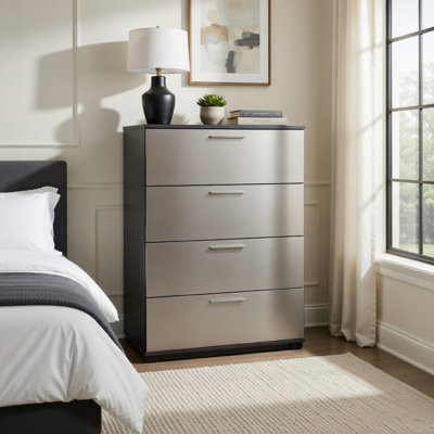 Asti Jumbo Tall Dresser Chest, 4 Deep Drawers, Metallic Grey