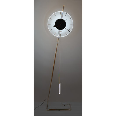 Z Modern Grandfather Clock, Polished Stainless Steel, Floating Glass Dial, Touch Controlled LED Ligh