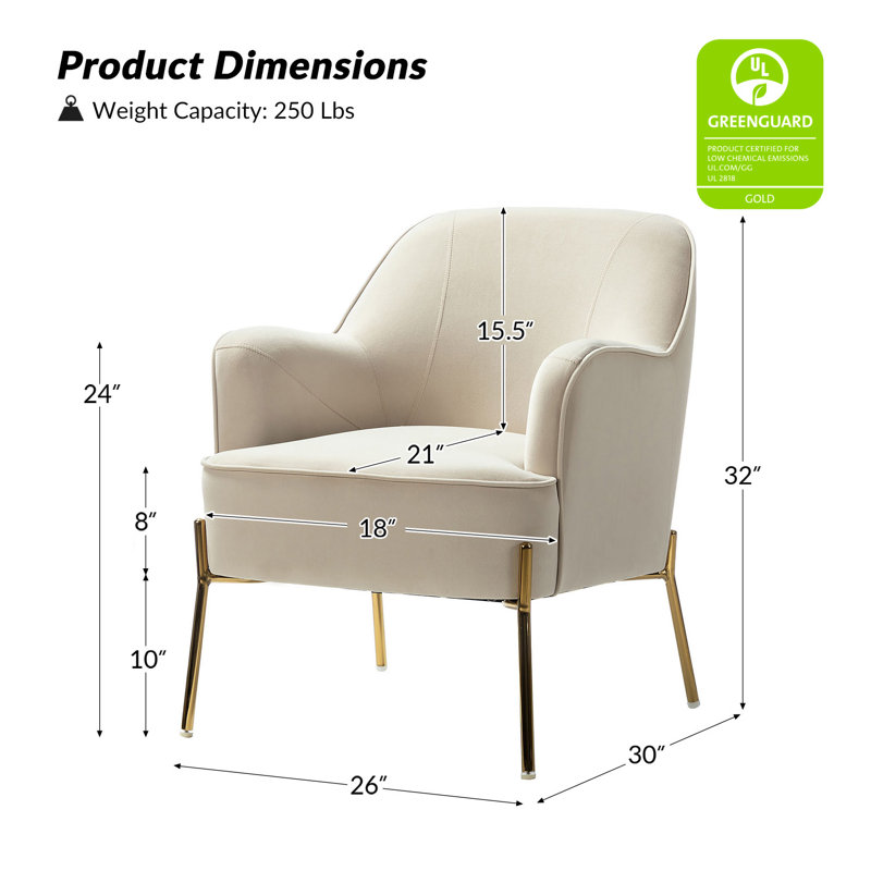 Chaise contemporaine Cleo de 26 po de largeur avec accoudoirs encastrés, Tanné