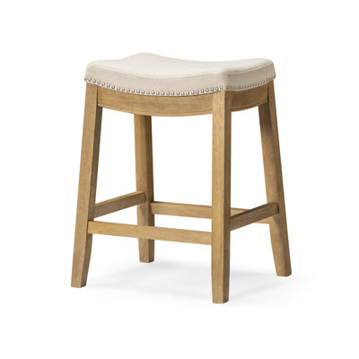 Maven Lane Sophia Wooden Backless Stool with Fabric Upholstery