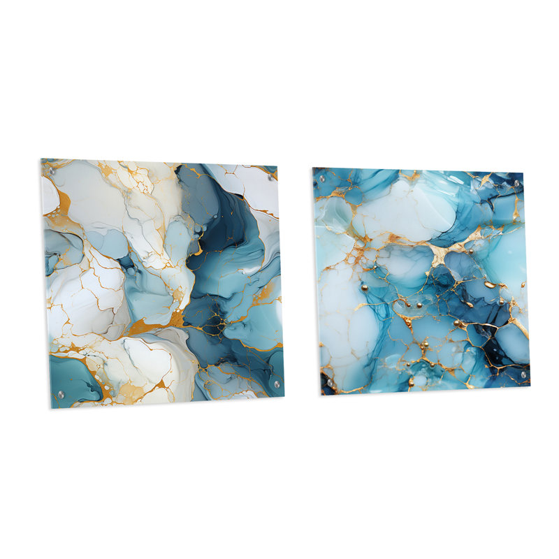 Lichfield - Ensemble de 2 peintures murales abstraites en acrylique sur verre marbré, H 16 po x l 33 po