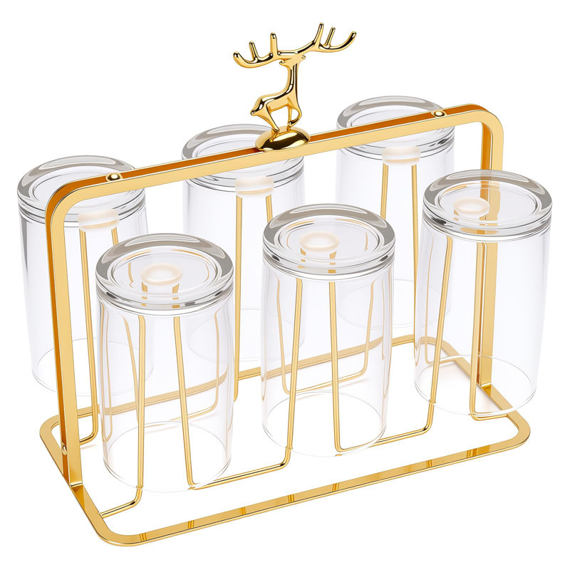 Porte-gobelet en verre peu encombrant, organisateur de tasse avec 6 crochets (or)