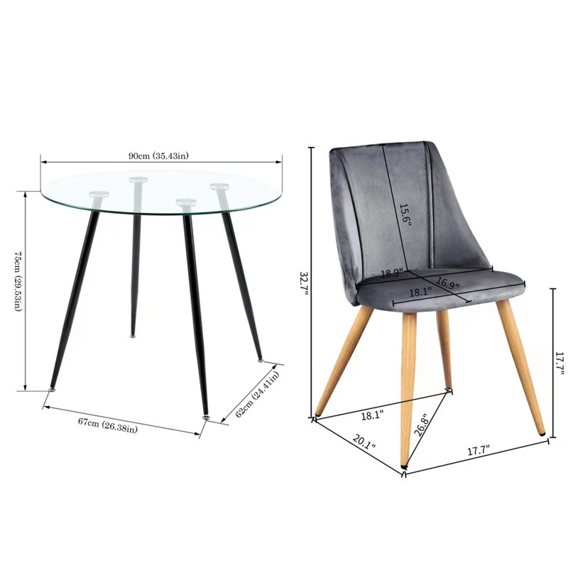 Ensemble de salle à manger Jabrina, Noir, gris, 1 table et 2 chaises