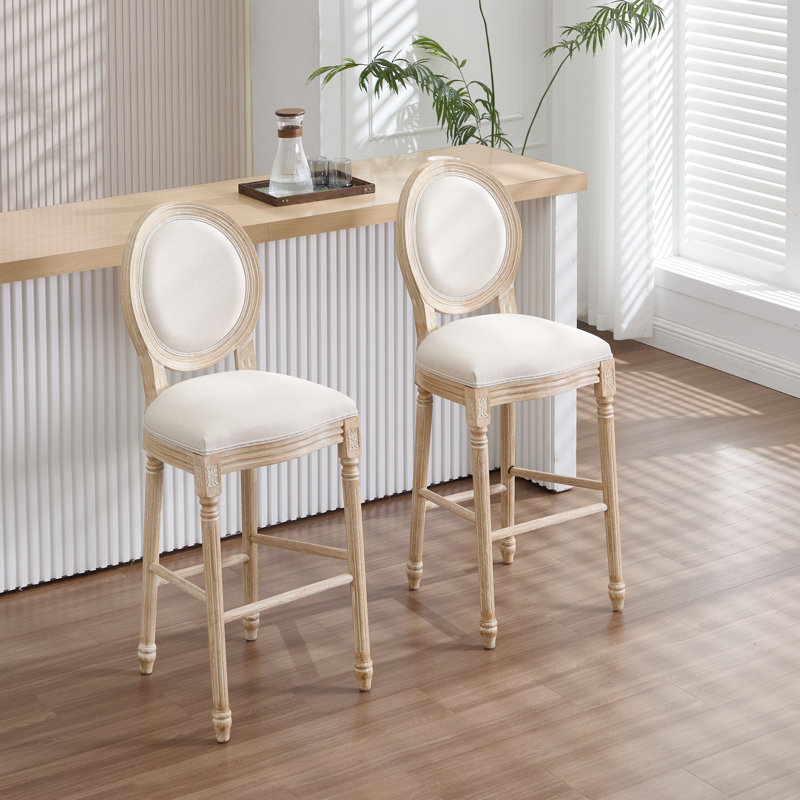 Chaise de salle à manger sculptée classique de style Louis avec revêtement en lin de coton, ensemble de 2