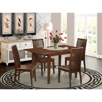 5 Piece Dinette Set for 4 Includes a Rectangle Dining Room Table with Butterfly Leaf and 4 Dining Chairs, Mahogany