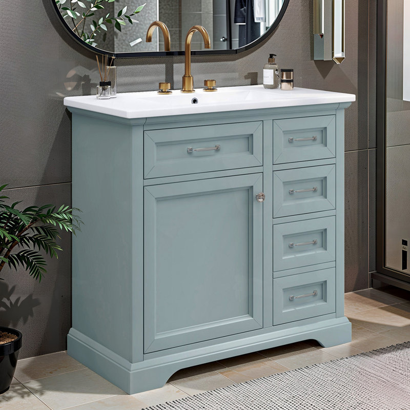 Ceramic Undermount Sink Vanity with Drawer, Gray