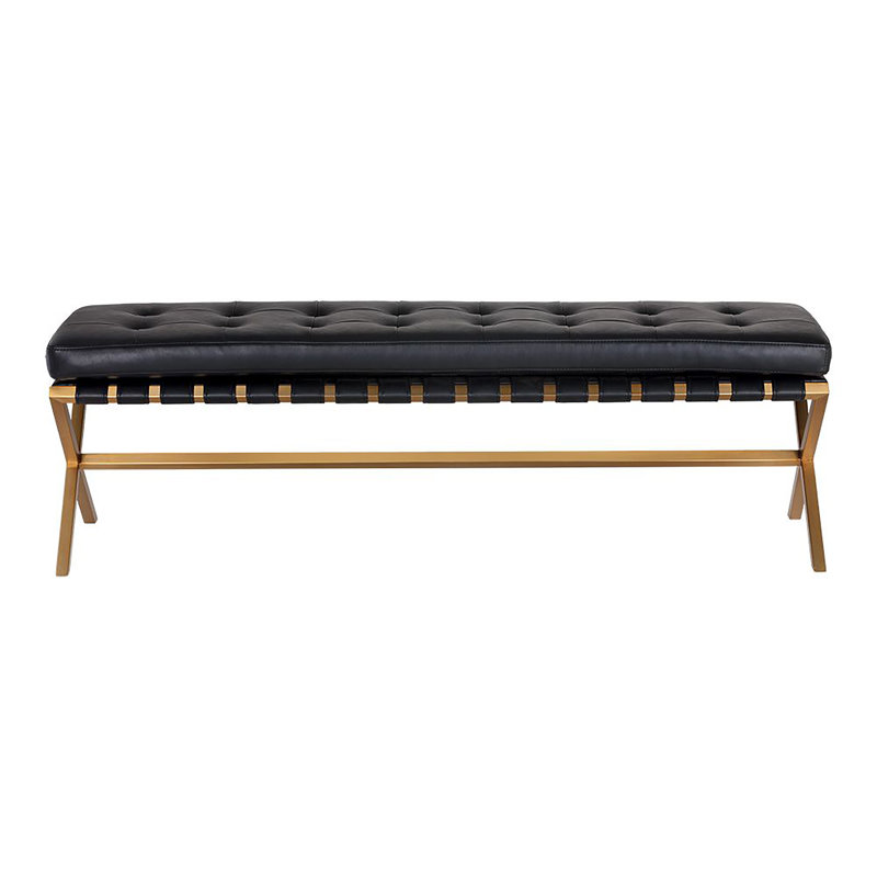 Kenji Upholstered Bench, Black Faux Leather