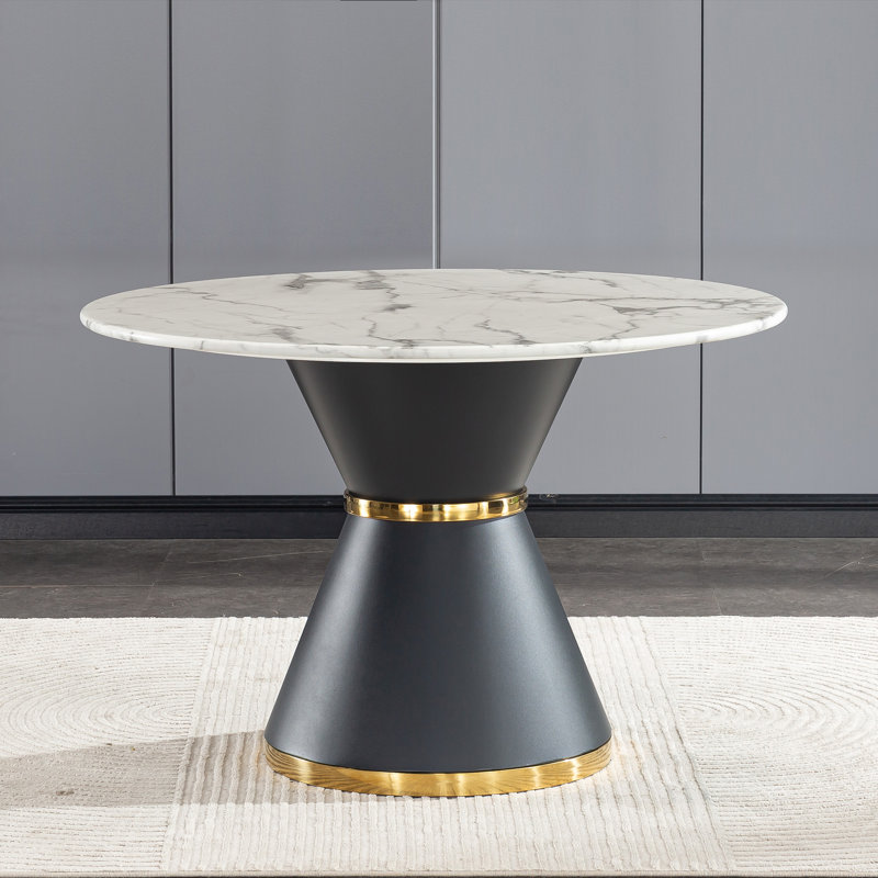 Table ronde luxueuse en MDF à imprimé marbre blanc pour des espaces de salle à manger chics