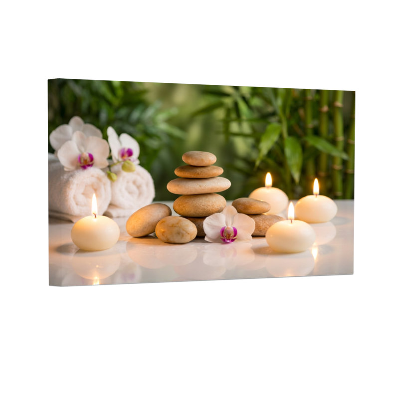 Bougies tendance, pierres, fleurs, serviettes, cadre paisible en bambou, H 24 po x l 36 po