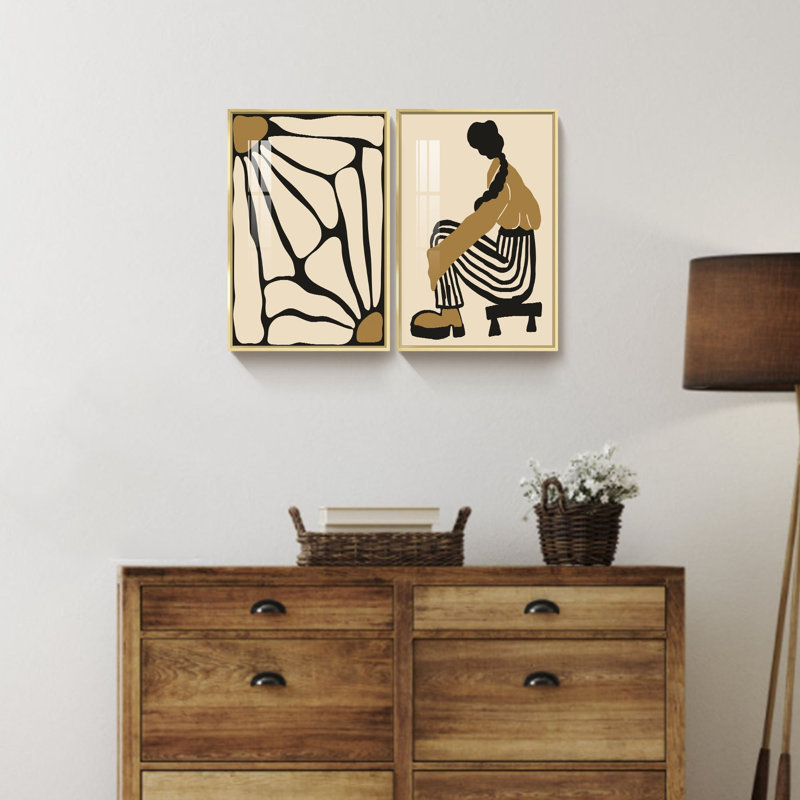Boho Artwork, 2 pièces, Or, H 16 po x l 24 po x P 1 po
