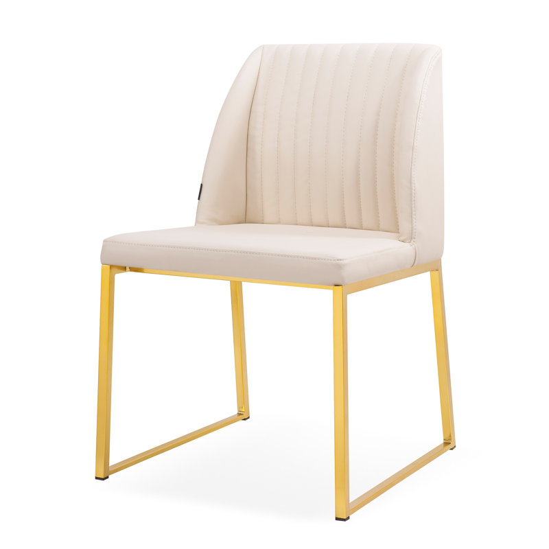Dejonae 18.5'' H Leatherette Upholstered Side Chair, Cream/Gold