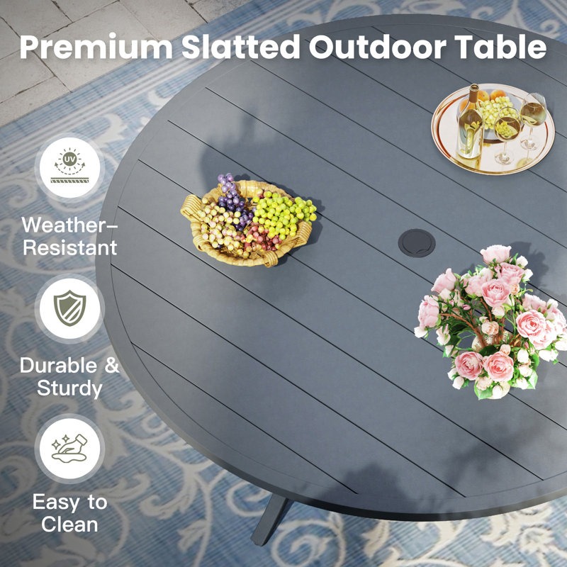 Elijah Outdoor Patio dining set With Stackable Textilene Chairs, Gray/Dark Gray