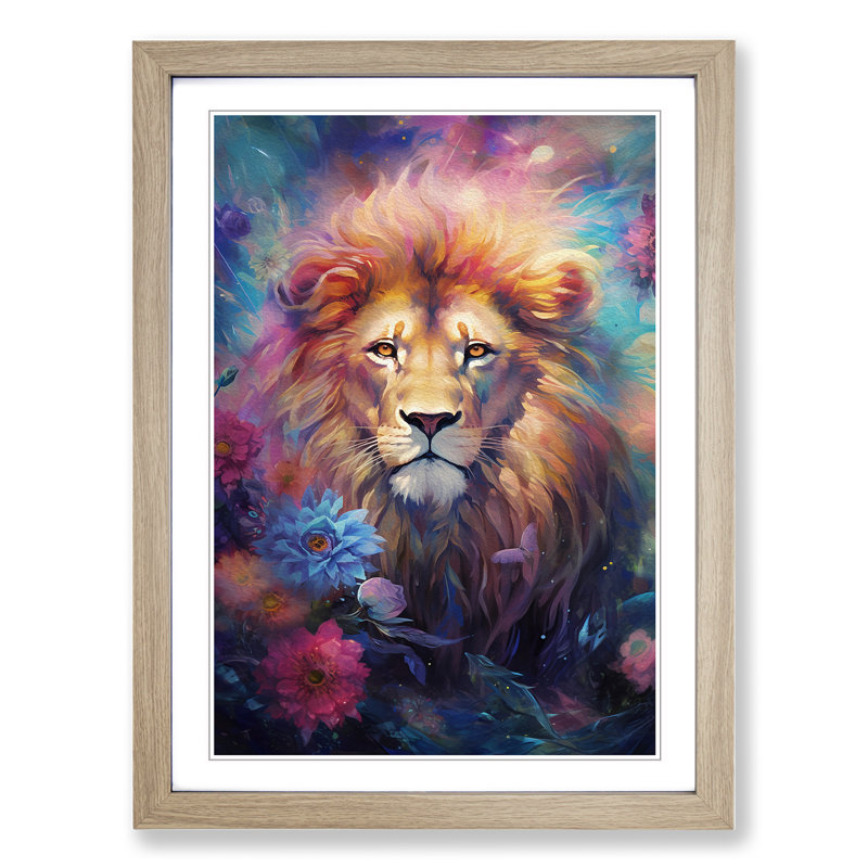 Leo Zodiac Impressionism - Single Picture Frame Print on Wood, 46cm H x 34cm W x 2cm D, Oak