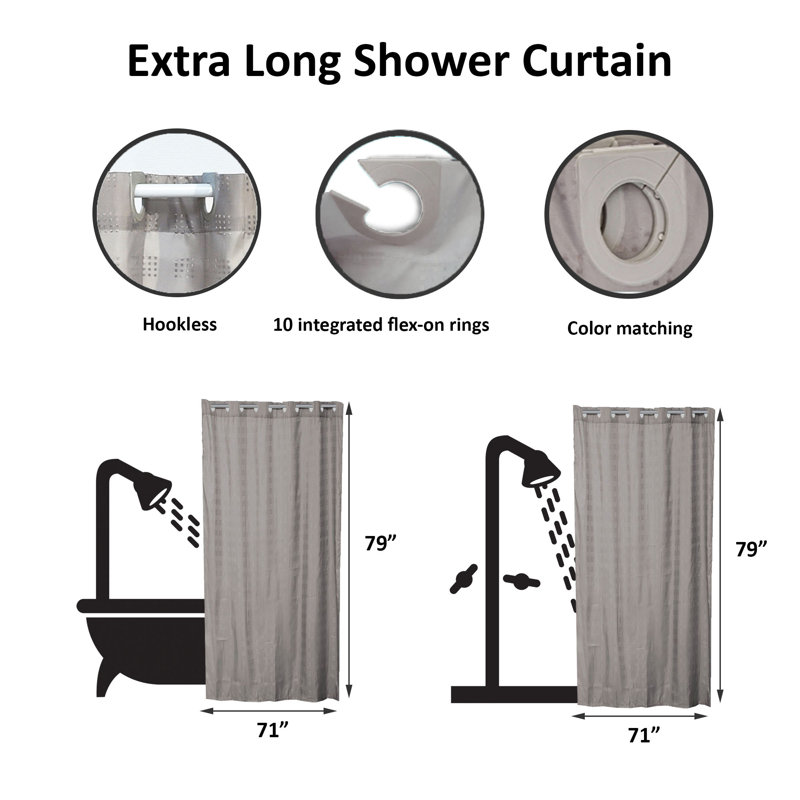 Cubic Hookless Extra Long Shower Curtain Polyester, Taupe