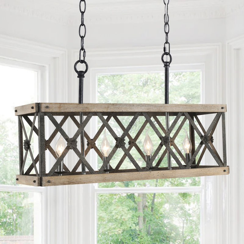 Lustre rectangulaire pour îlot de cuisine à 4 lumières Rakeria