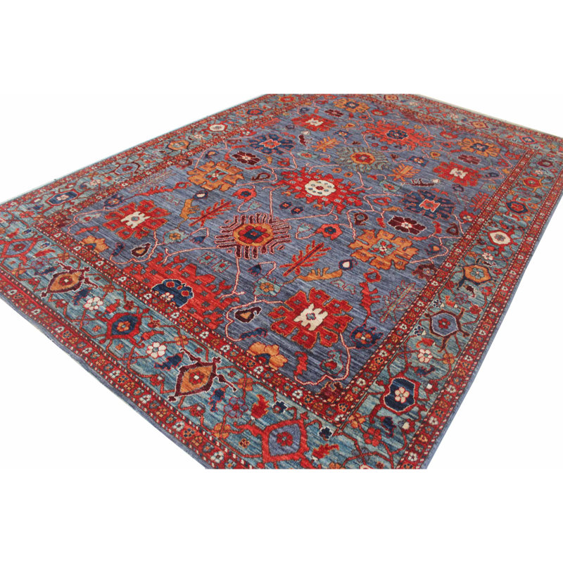 Tapis unique bleu, rouge et vert de 6 pi x 8 pi 11 po