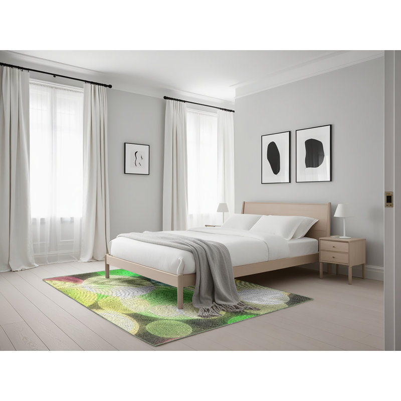 Tapis vert/brun à motifs, Rectangle 5 pi x 7 pi