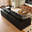 Canapé modulaire noir en cuir véritable-129680240