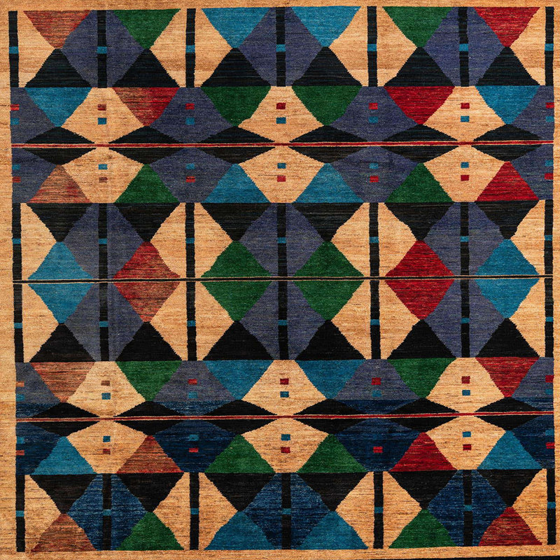 Tapis crème / bleu / vert Abstract, Carré 8 pi