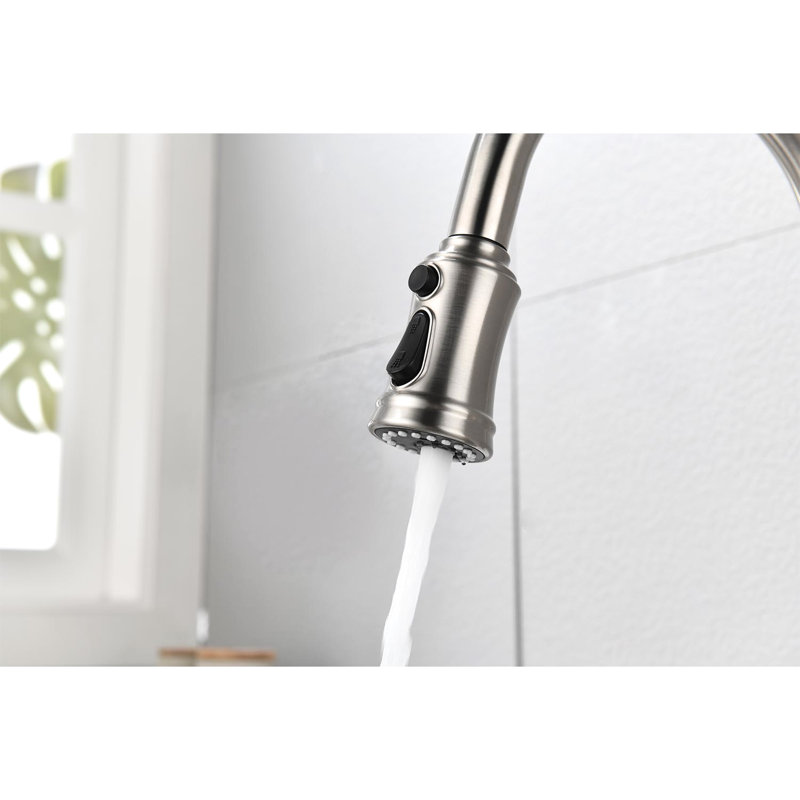 Robinet de cuisine en acier inoxydable avec tête rétractable, nickel brossé, 3 sorties d'eau, robinet anti-corrosion à arc élevé pour traitement de la corrosion, acier, modes, exquis