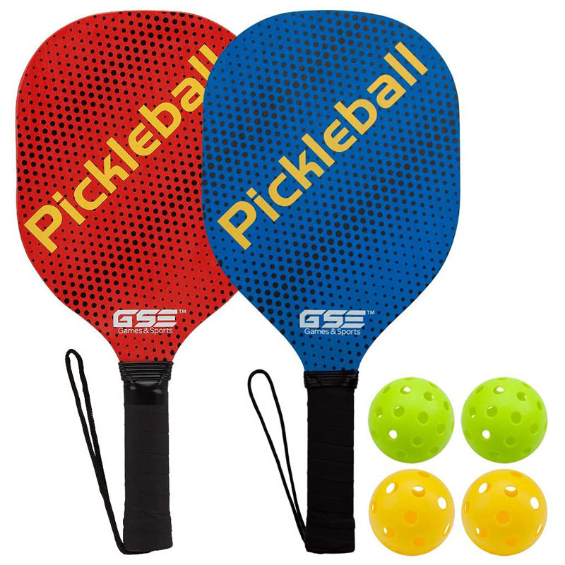 GSE Pickleball Paddles Set with 2 Wooden Pickleball Rackets, 2 Indoor and 2 Outdoor Pickleball Balls & Mesh Carrying Bag