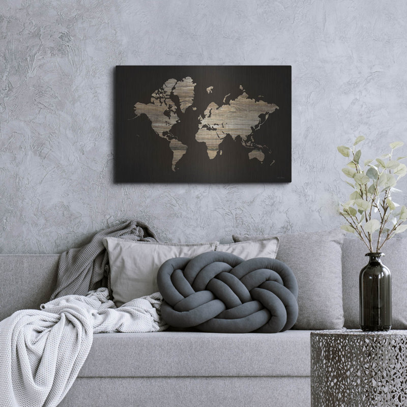  «Wood World Map» par Lori Deiter, art mural en métal, 36 po x 24 po, H 24 po x l 36 po