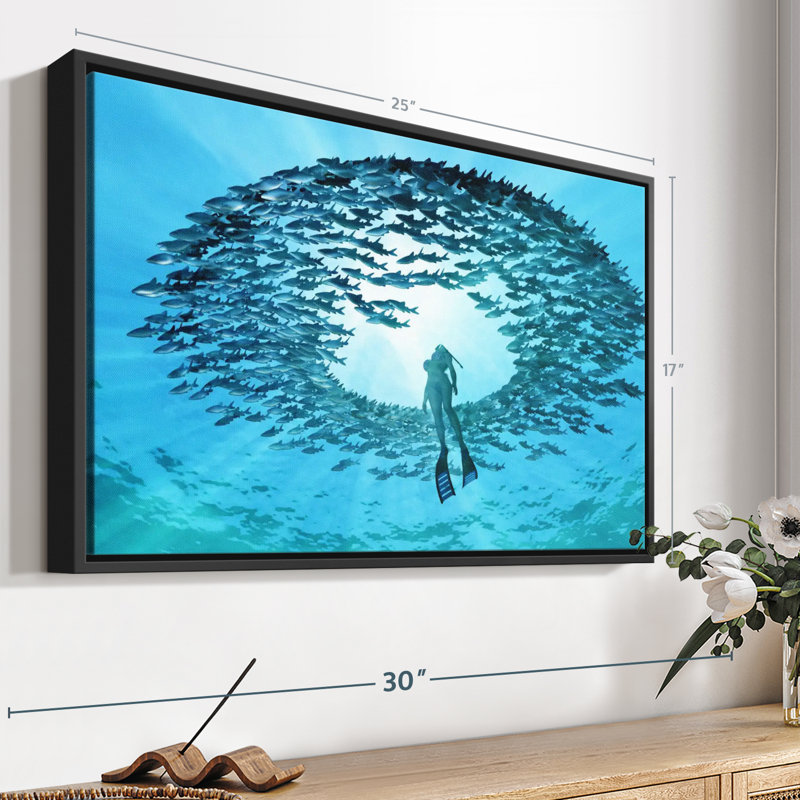 Diving With Fishes Canvas Print, 17" H x 25" W