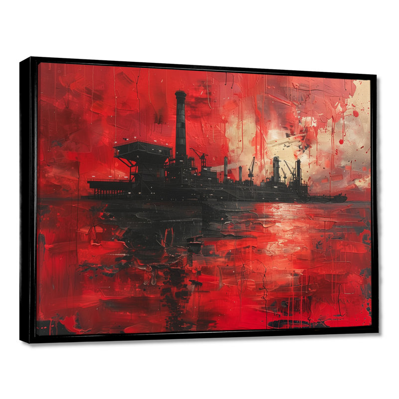 Red Black Petrochemical Pulse Oil Rig - Oil Rigs / Fields, art mural, Toile avec cadre flottant noir