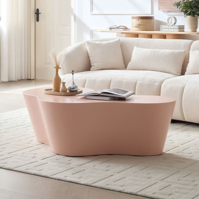 Table basse de 50 po de forme unique en fibre de verre rose, table basse sans assemblage