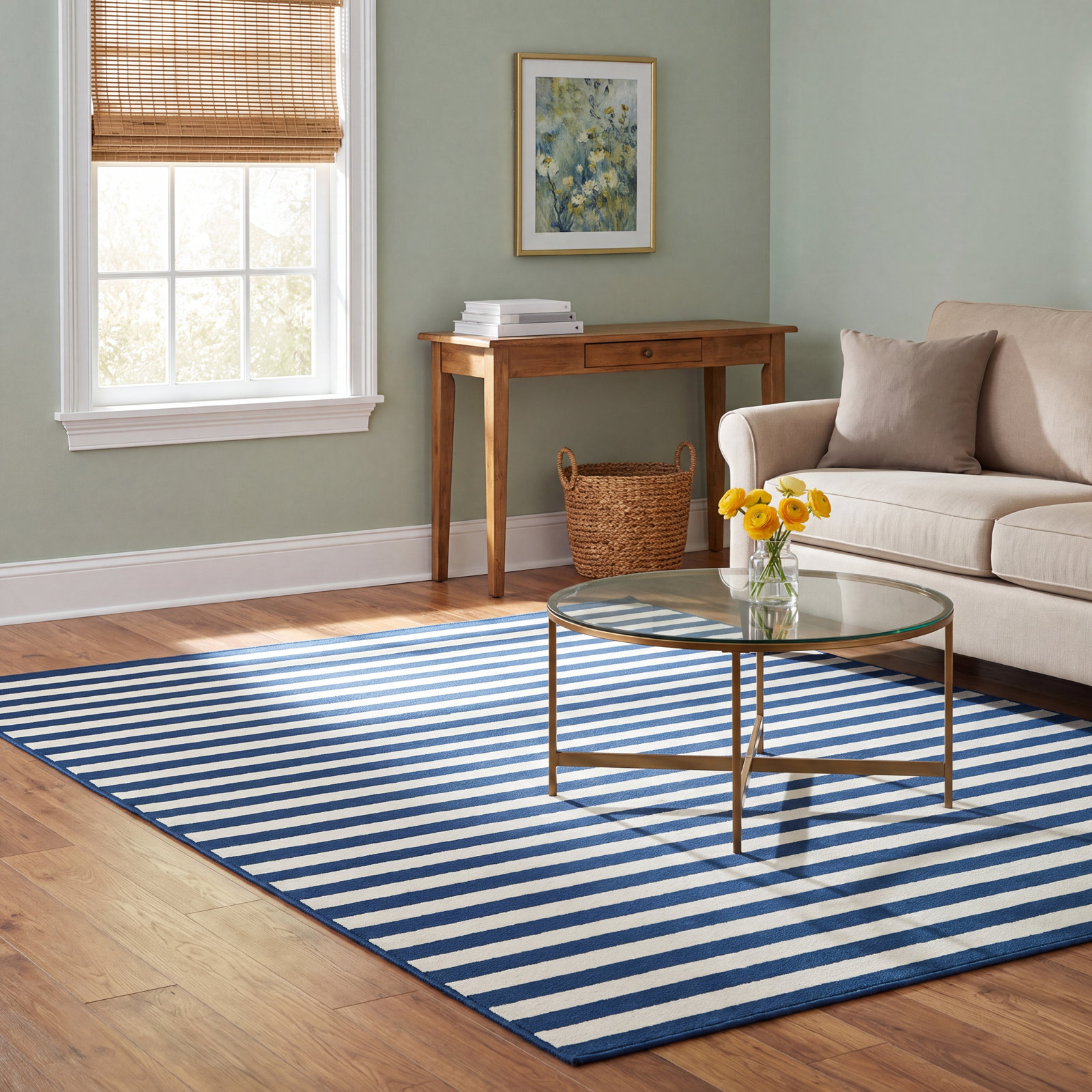 Adrienne Navy Cream Striped Indoor Outdoor Rug, Rectangle 8'6" x 13'