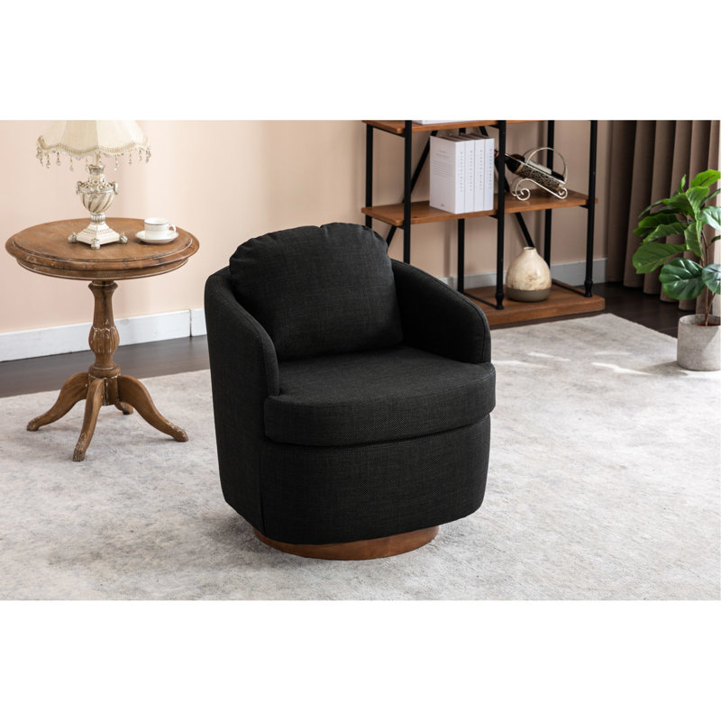 Chaise pivotante en lin gris foncé de l 29,1 po x H 28,3 po avec base en bois massif pour espace café brun, Gris foncé