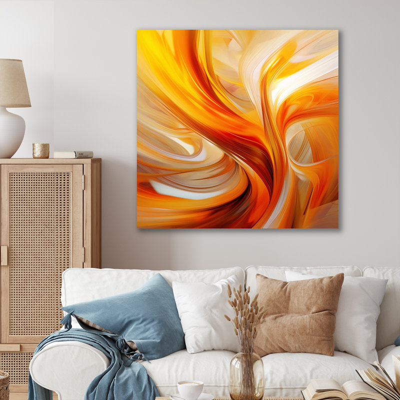 Art abstrait orange, fractale chaleureuse - Art mural, H 32 po x l 24 po, Toile tendue, Sans cadre