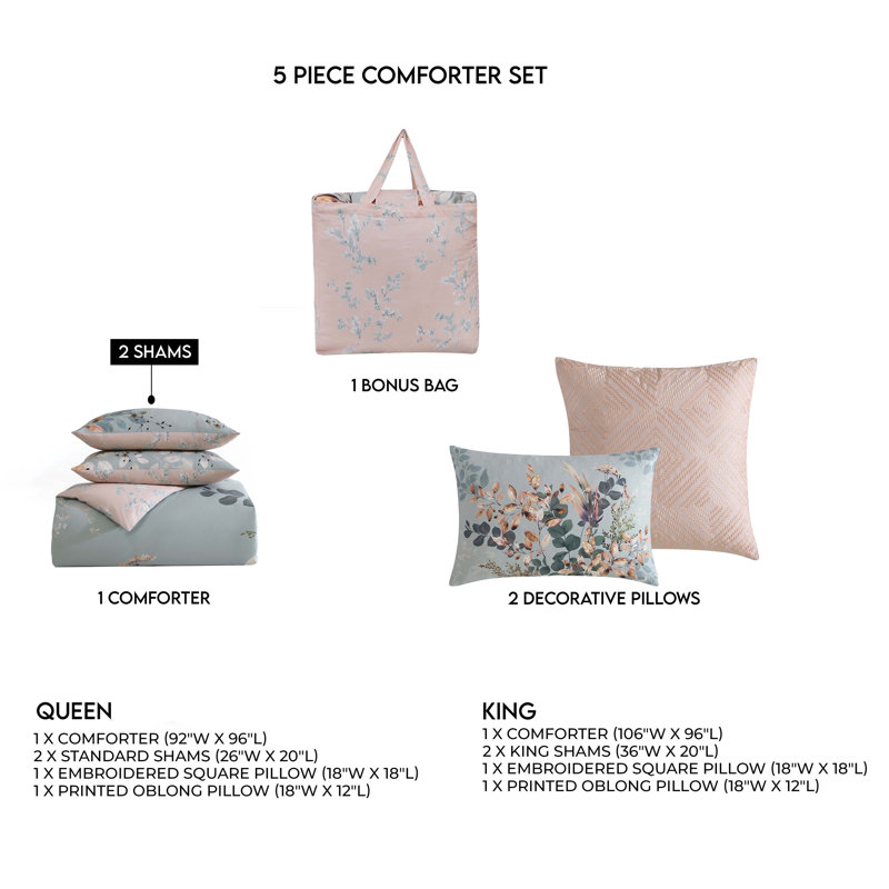 Ensemble d'édredon réversible 5 pièces Bebejan, Édredon grand, 2 taies décoratives et 2 coussins