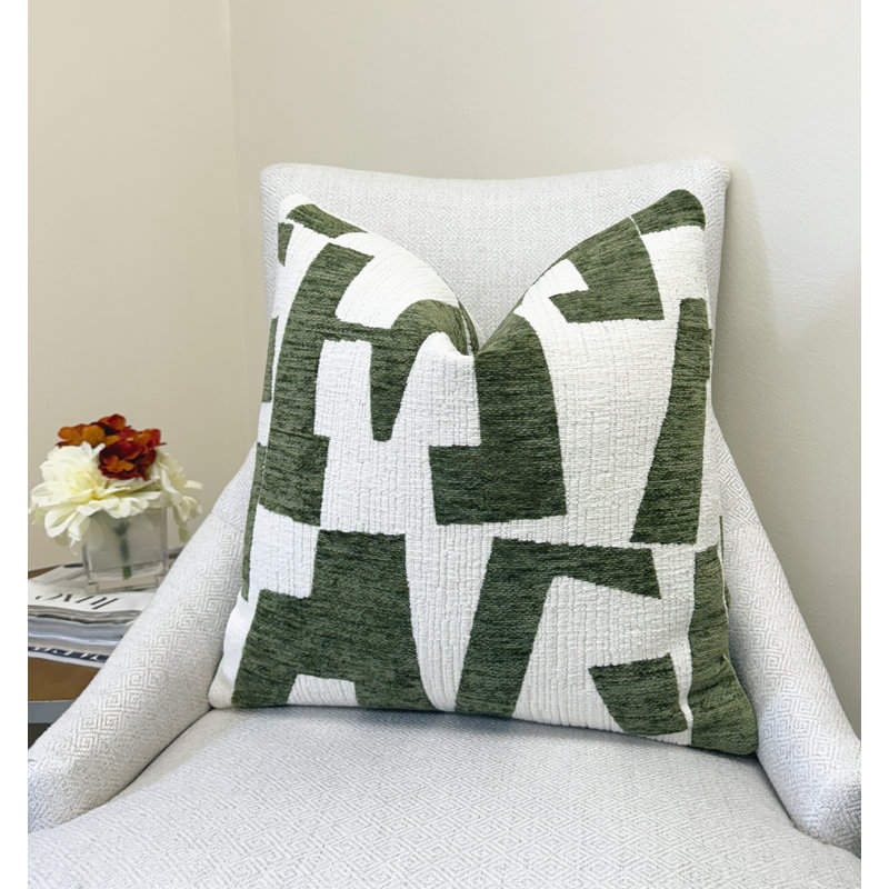 Graphic Chenille Throw Pillow Cover, Square 22", Green