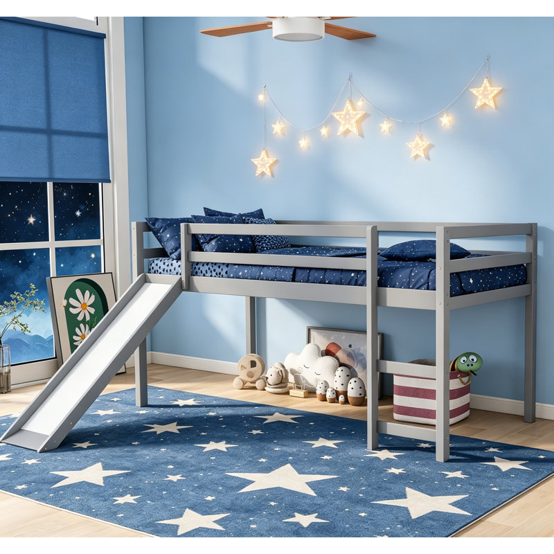 Lit mezzanine simple avec glissade, conception multifonctionnelle pour les enfants, fabrication en bois de pin massif, peu encombrant et durable