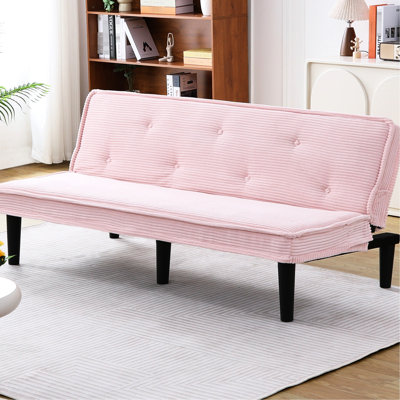 Velours côtelé de 66 pouces, lit rose à 2 places, apparence simple, structure à coussin à ressorts, pieds en plastique noir, lit à siège en velours côtelé de couleur rose, forme simple avec lignes épurées, siège à ressorts, plastique