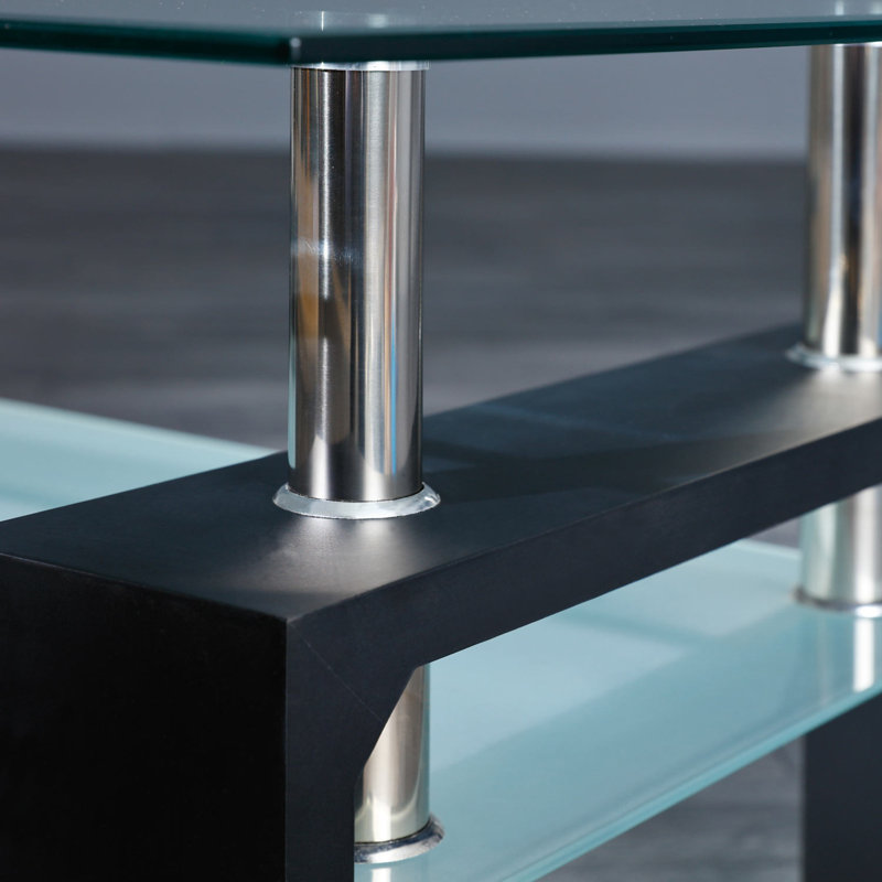 2 Tier Glass Table with Storage Shelf, Living Room Furniture, Black