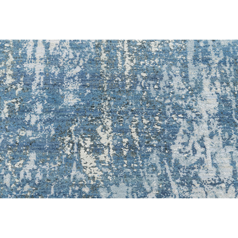 High-Quality Hand-Knotted Silver And Blue Area Rug, Blue And Silver, Rectangle 6' x 9'