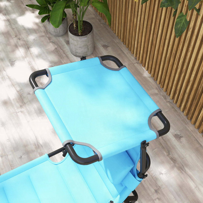 Ensemble 2 pièces de chaise longue pliante avec auvent et coussin réglables, Bleu pâle