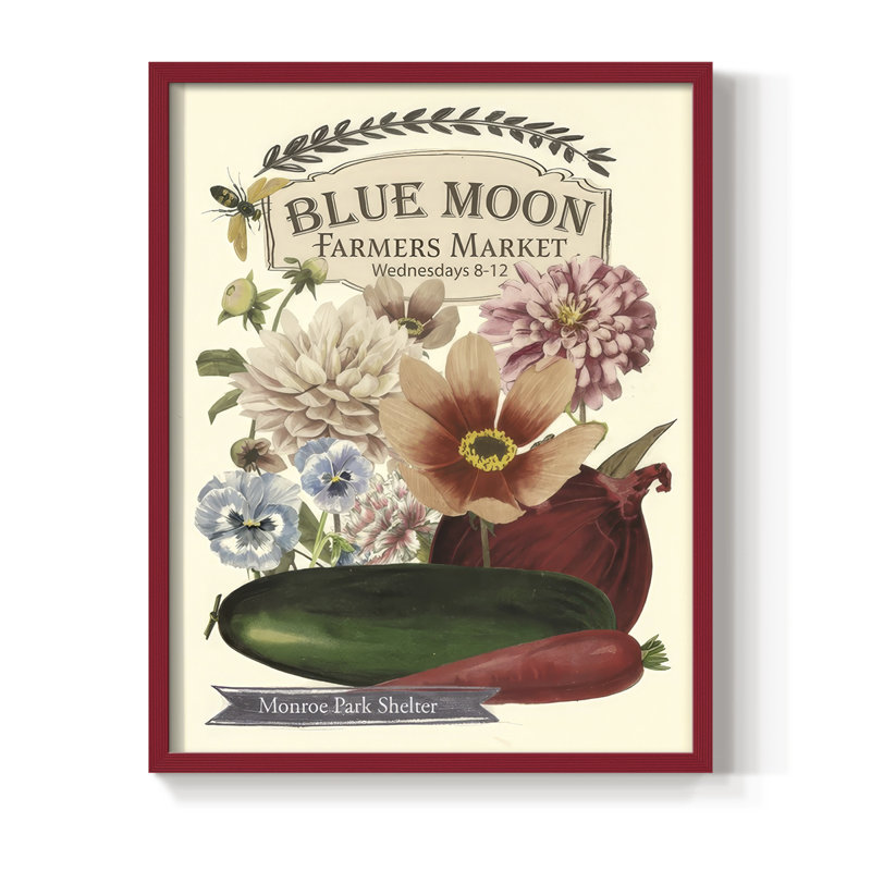 «Blue Moon Farmers Market II», reproduction encadrée - bois massif, H 11 po x l 9 po, Rouge
