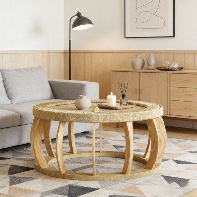 Table basse ronde en bois massif 35,43 po