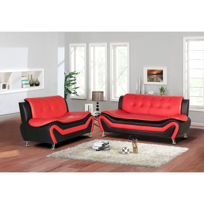 Ensemble de salon en faux cuir Monténégro, Simili cuir noir / rouge