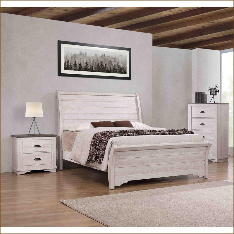 Table de chevet 2 tiroirs Rustic, Blanc cassé / blanc