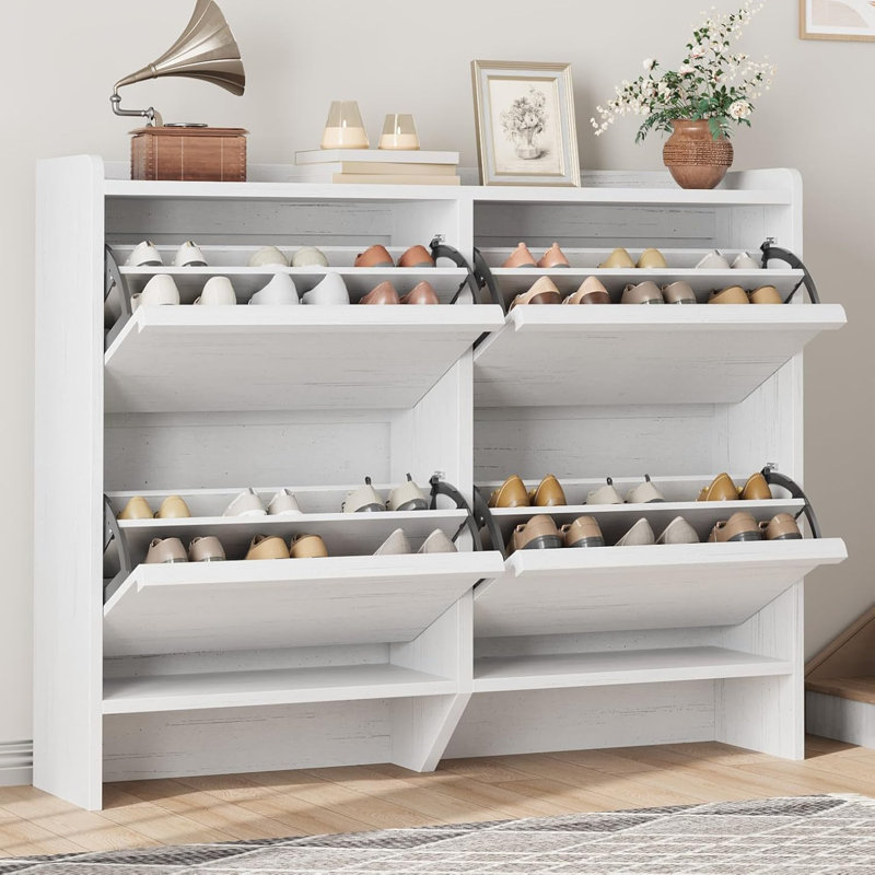 Orrin 30 Pair Shoe Cabinet with 4 Flip Drawers, Wooden Shoe Organizer Cabinet with Adjustable Shelf, Shoe Storage for Entryway, Hidden Shoe Cabinet for Hallway