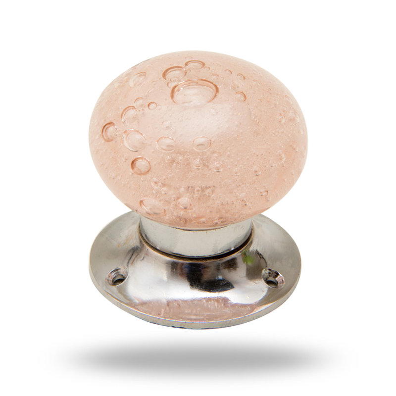 Bouton de porte mortaise intérieur en verre bullé, Chrome / beige