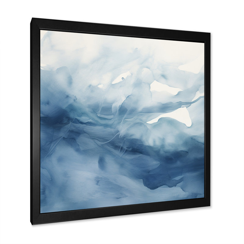 «Blue and White Dancing Watercolor Clouds», peinture abstraite grand art mural, H 36 po x l 36 po x P 1,5 po
