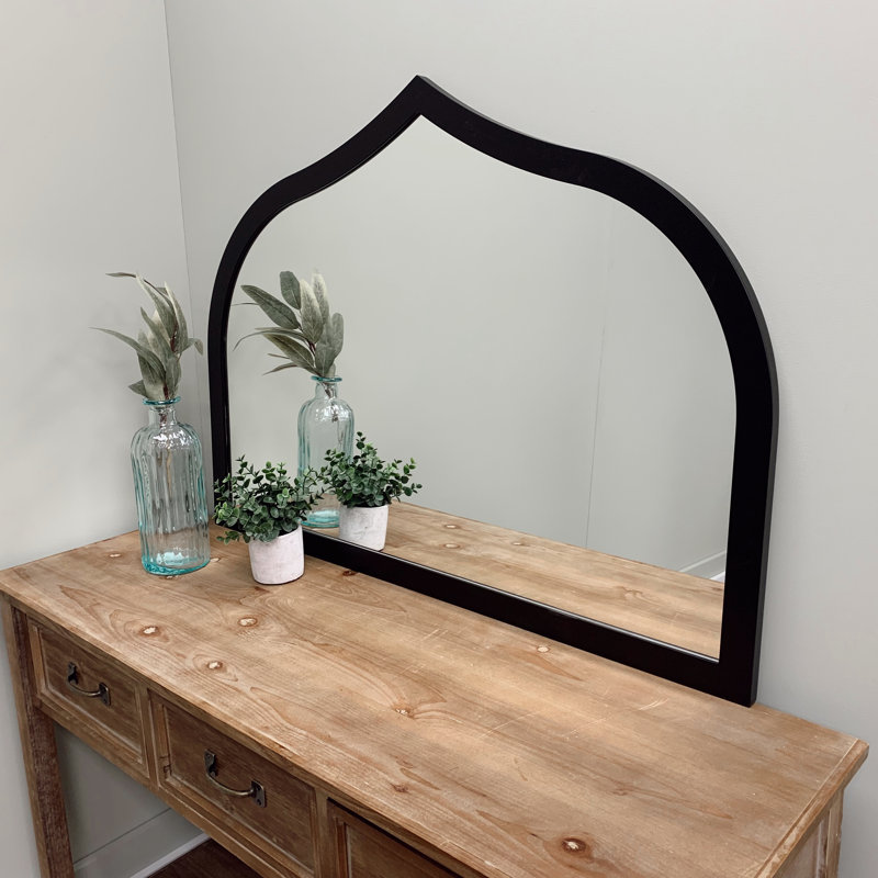 Wood Frame Arch Wall Mirror, Matte Black
