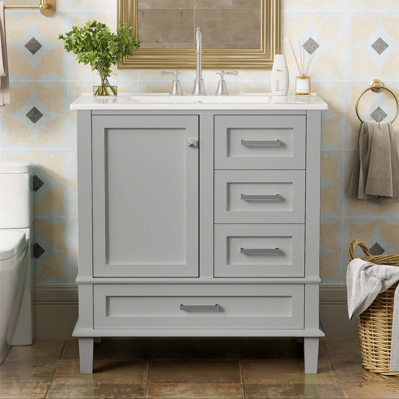 Bathroom Vanity , Modern Bathroom Cabinet With Sink Combo Set, Bathroom Storage Cabinet With A Soft Closing Door And 3 Drawers, Solid Wood Frame
