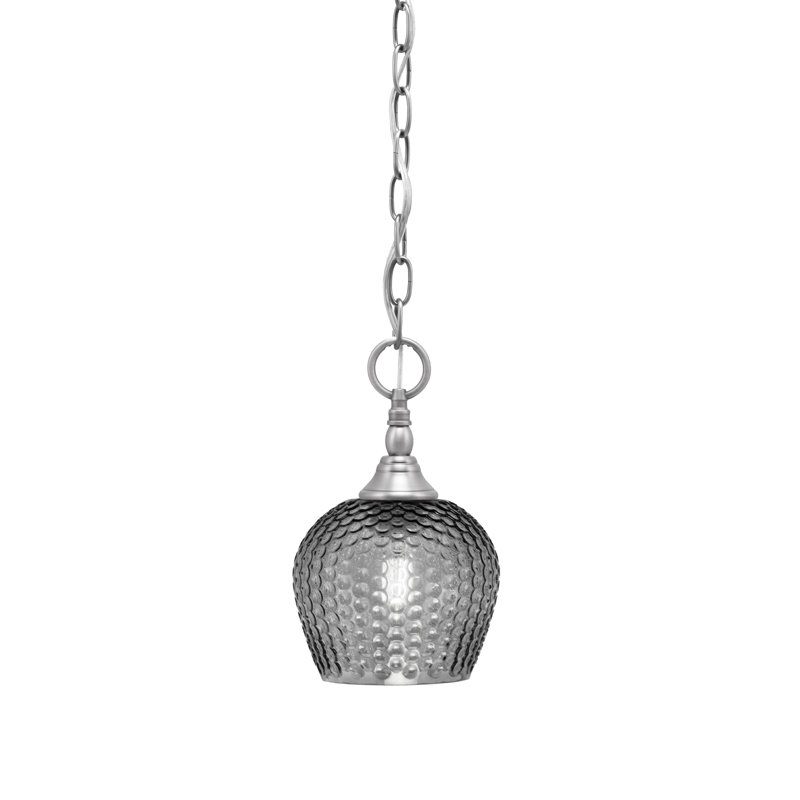 Chain Hung Mini Pendant Shown In Brushed Nickel Finish With 6″ Smoke Textured Glass, Brushed Nickel