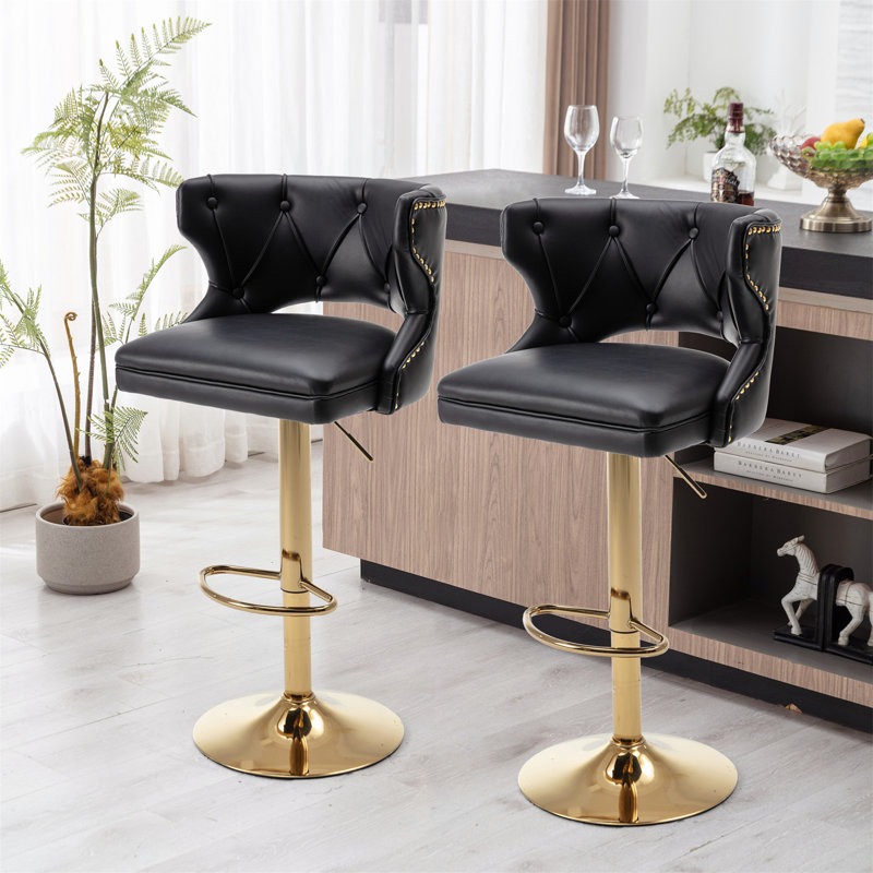 2 tabourets de bar avec dossier et chaises à hauteur de comptoir, Noir, noir, noir, noir